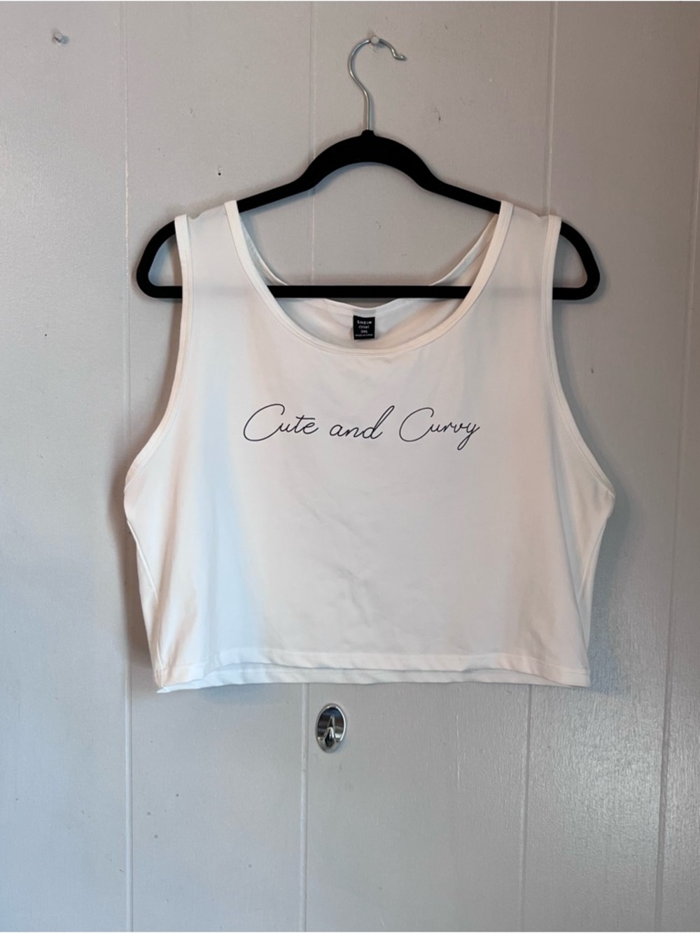 SHEIN White Crop Tank with 'Cute and Curvy' Script